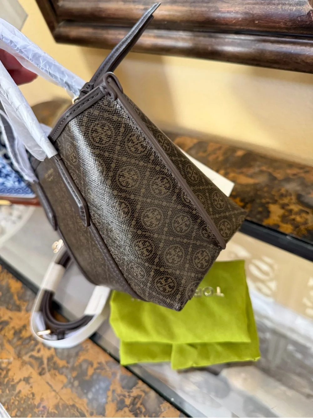 Tory Burch Brown Mini Perry Coated Canvas Tote